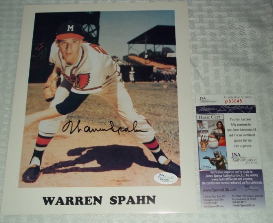 Warren Spahn Autographed Signed 8x10 Photo Braves HOF JSA COA