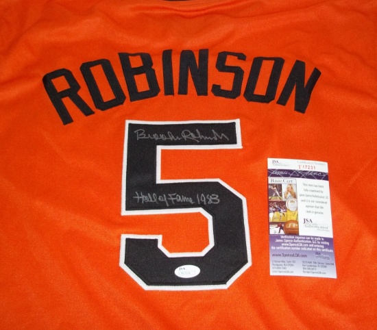 Brooks Robinson Autographed Signed Baseball Signed Stitched Jersey Orioles HOF Inscription JSA COA