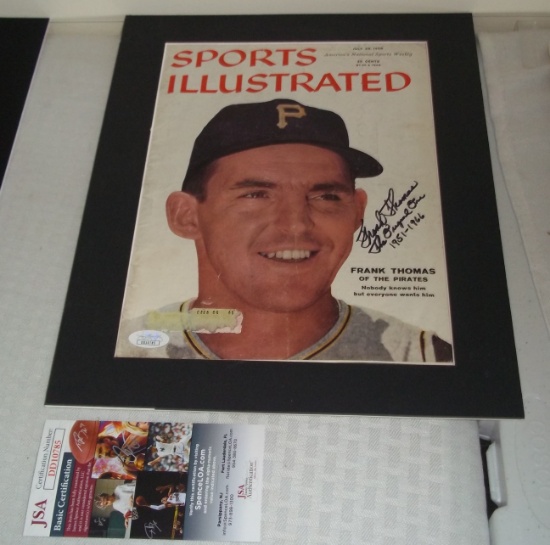Frank Thomas Autographed Sports Illustrated SI Cover Page Matted Pirates JSA COA 1958 Inscription
