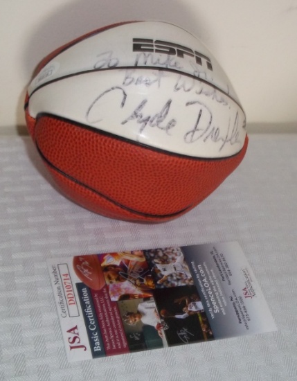 Clyde Drexler Autographed Signed Mini ESPN Promo Basketball NBA HOF JSA COA Blazers Rockets