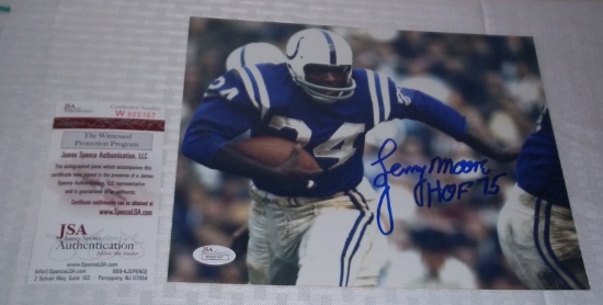 Lenny Moore NFL Colts Autographed 8x10 Photo w/ 1975 HOF Inscription JSA COA Penn State