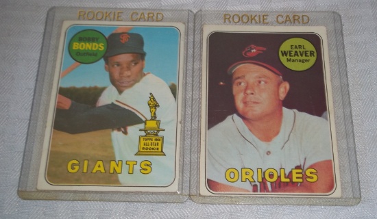 Vintage 1969 Topps Baseball Rookie Card RC Pair #630 Bobby Bonds Giants & #516 Earl Weaver Orioles