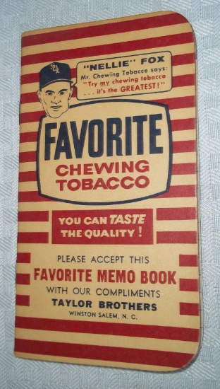 Vintage Unused Favorite Chewing Tobacco Notepad Nellie Fox Cover Promo Advertising + Other MLB Stars