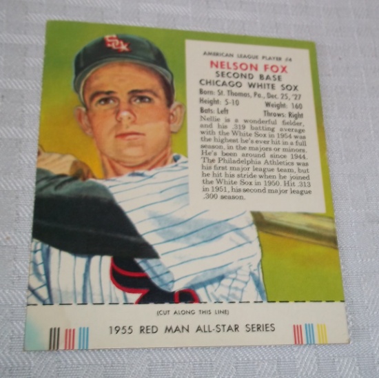 Vintage Redman Tobacco Baseball Card w/ Tab 1955 Nellie Fox White Sox HOF