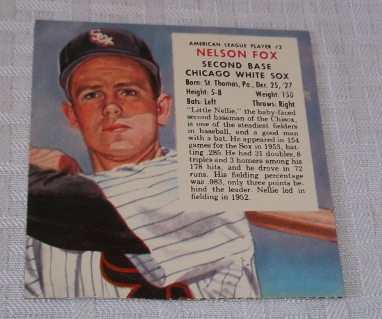 Vintage Redman Tobacco Baseball Card No Tab 1954 Nellie Fox White Sox HOF