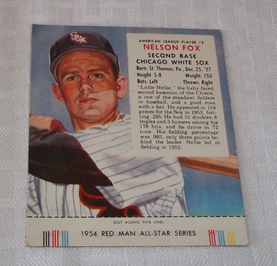 Vintage Redman Tobacco Baseball Card w/ Tab 1954 Nellie Fox White Sox HOF