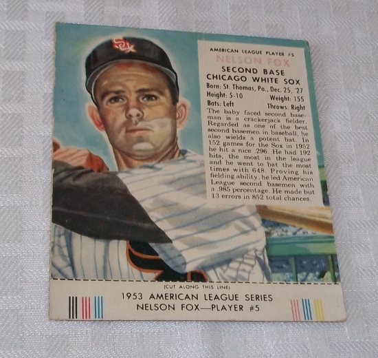 Vintage Redman Tobacco Baseball Card w/ Tab 1953 Nellie Fox White Sox HOF