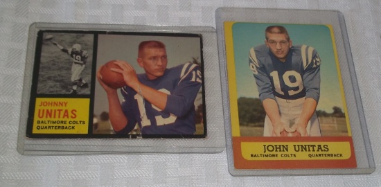 Two Vintage Topps NFL Football 1962 1963 Johnny Unitas Cards Lot Colts HOF