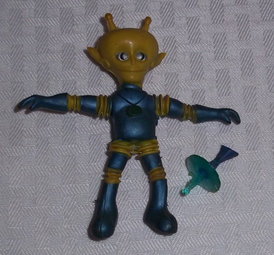 Vintage Colorforms Alien Alpha 7 Bendy Figure w/ Ray Gun Rare Outer Space Man Green Blue 4''