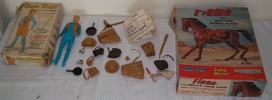 Vintage Marx Best Of The West Lot Figure Weapons Accessories Jane Cowgirl Flame Horse Box Only