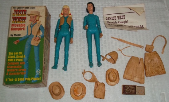 Vintage Marx Johnny West Lot Figure Weapons Accessories Josie & Janice Cowgirl Pair w/ Booklet