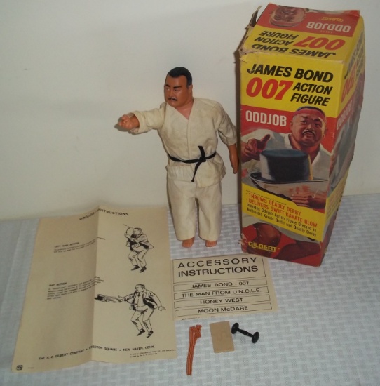 Vintage Gilbert James Bond OddJob Karate Figure w/ Box Instructions Accessories Rare 1965 + Clothing