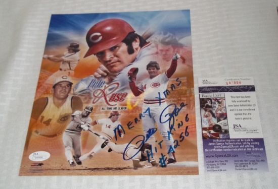 Pete Rose Autographed 8x10 Photo Signed Reds Phillies JSA 3 Inscriptions Rare Christmas Inscription