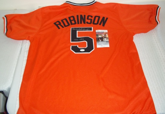 Brooks Robinson Autographed Signed Baseball Signed Custom Jersey Orioles HOF Inscription JSA COA
