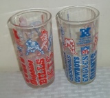 2 Vintage 1976 NFC & AFC Football NFL Glasses Tumblers Cups Set Welch's Jelly