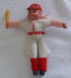 Vintage 1960s Celluloid Generic Baseball Toy Player Wool Uniform