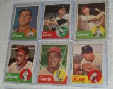 Vintage 1963 Topps Baseball 6 Card Lot Kaline Cash Roberts HOF