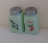 Vintage Jadeite Salt & Pepper Shaker Set Green Glass Repro