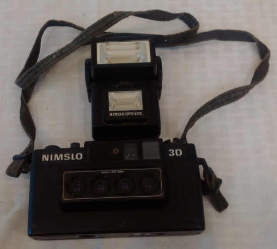 Vintage Nimslo 3D Camera w/ Opti-Lite & Strap Rare Quadra Lens 30mm Works?