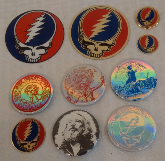 10 Vintage 1980s Grateful Dead Promo Prototype Pin Button Decal Plaque Lot Salesman Sample Garcia