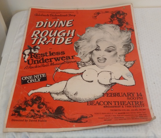 Vintage 1980 Original Poster Divine Drag Queen Rough Trade Restless Underwear Very Rare Beacon 23x29