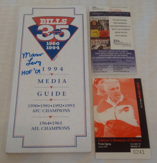 Marv Levy Autographed Signed 1994 Buffalo Bills Media Guide JSA COA HOF 2001