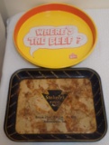 2 Vintage Metal Advertising Promo Tray Lot Wendy's Where's The Beef? Stokely's Finest Food