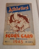 Vintage 1945 Philadelphia Athletics Official Scorecard & Program Unscored Connie Mack