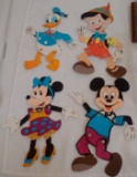 Vintage Disney Plastic Poseable Figurine Lot Flat Mickey Minnie Donald Duck Pinncchio