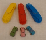3 Vintage Plastic Airline Limousine Limo Toy Car Lot Red Blue Yellow w/ Metal Small Cars