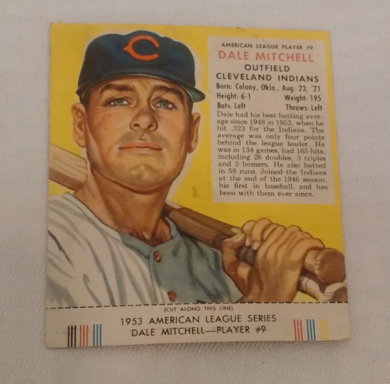 Vintage 1953 Red Man Tobacco Baseball Card w/ Tab Dale Mitchell Indians