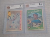 2 Vintage 1959 Topps Baseball Ernie Banks Beckett GRADED Card Lot Cubs #350 #369 HOF