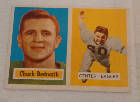 Vintage 1957 Topps NFL Football Card #49 Chuck Bednarik Eagles HOF