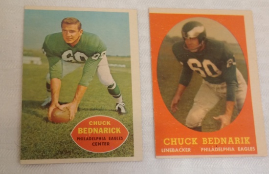 Vintage 1958 & 1960 Topps NFL Football Chuck Bednarik Card Lot Eagles HOF