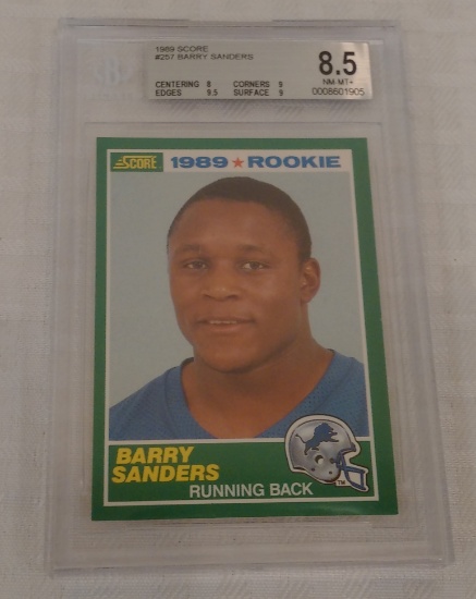 1989 Score NFL Football #257 Barry Sanders Rookie Card RC Lions HOF Beckett GRADED 8.5 NRMT MINT