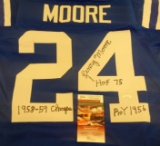 Lenny Moore Colts NFL Football Custom Jersey w/ 3 Inscriptions Rare Signed Autographed JSA HOF XL