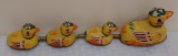 Vintage Tin Litho Wind Up Toy Mother Duck & 3 Ducklings Works No Key