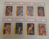 8 PSA GRADED NBA Basketball 1986-87 Fleer Sticker Lot 8/11 Near Set Bird Magic Kareem Dr J Isiah