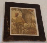 Vintage Anna Milo Upjohn Print Boy & Squirrel Old Early Framed