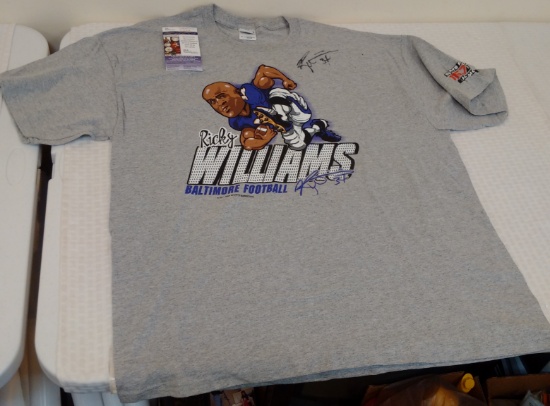 Ricky Williams Ravens T Shirt NFL Football Autographed Signed JSA COA XL