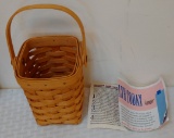 1998 Longaberger Basket American Cancer Society w/ Handle Paperwork