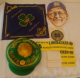 Vintage Notre Dame Football Lot Lou Holtz Mask Knit Beanie Hat Cap Stickers Pins NCAA 1980s 1990s