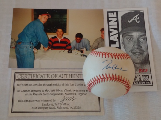 Autographed Signed ROMLB Baseball ST Tuff Stuff COA HOF Tom Glavine Braves 1992 World Series Ball