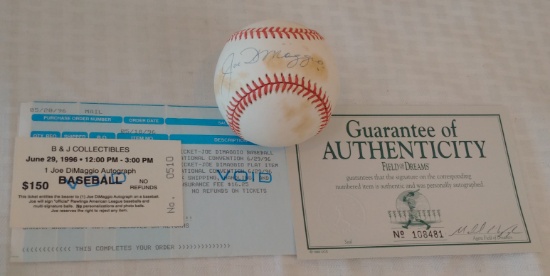Autographed Signed ROMLB Baseball ST COA Field Of Dreams Orig Receipt HOF Joe DiMaggio Yankees