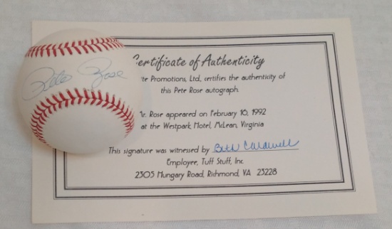 Autographed Signed ROMLB Baseball ST Tuff Stuff COA Pete Rose Reds Phillies