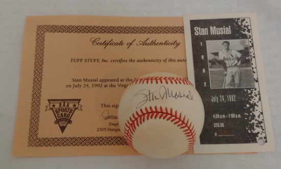 Autographed Signed ROMLB Baseball ST Tuff Stuff COA HOF Stan Musial Cardinals