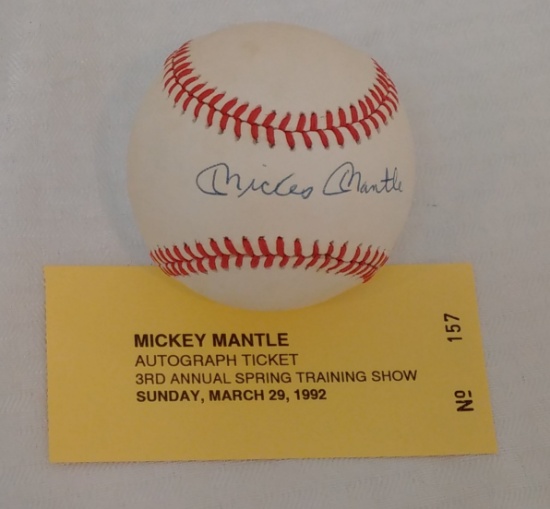 Autographed Signed ROMLB Baseball ST COA HOF Mickey Mantle Yankees