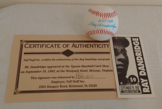 Autographed Signed Negro League Logo Baseball ST Tuff Stuff COA HOF Ray Dandridge Inscription