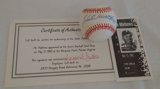 Autographed Signed ROMLB Baseball ST Tuff Stuff COA HOF Eddie Mathews Braves