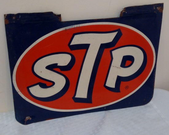 Vintage 1960s Dealer Store Rack Stand Display Metal Sign STP Gas Oil Advertising Petty 12x15